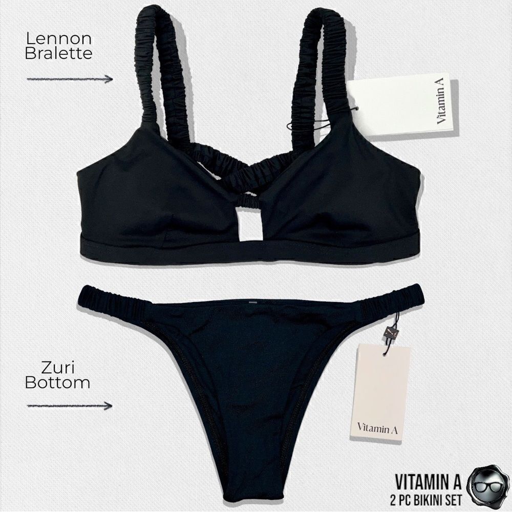 VITAMIN A SWIM ECOLUX 2 PIECE BIKINI SET: LENNON BRALETTE + ZURI BOTTOM IN BLACK